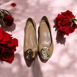 Tory Burch Tan Peep-Toe Wedges Vintage